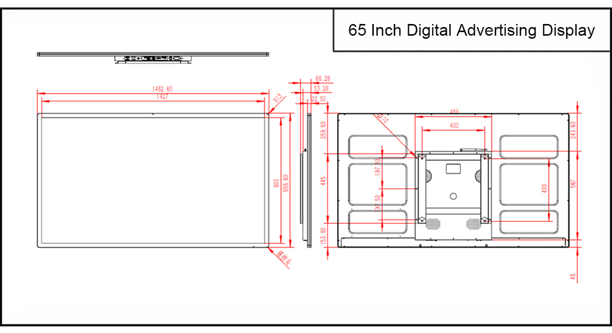 Vitrine digital, montado na parede